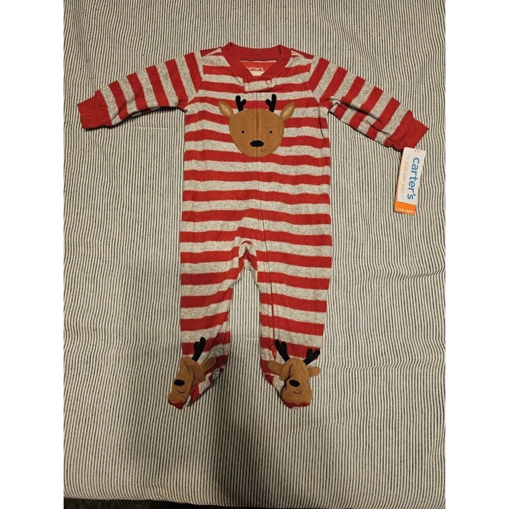 Carters Unisex Fleece Zip-Up Footie Sleep Pajamas Size 6 Months - New With Tags